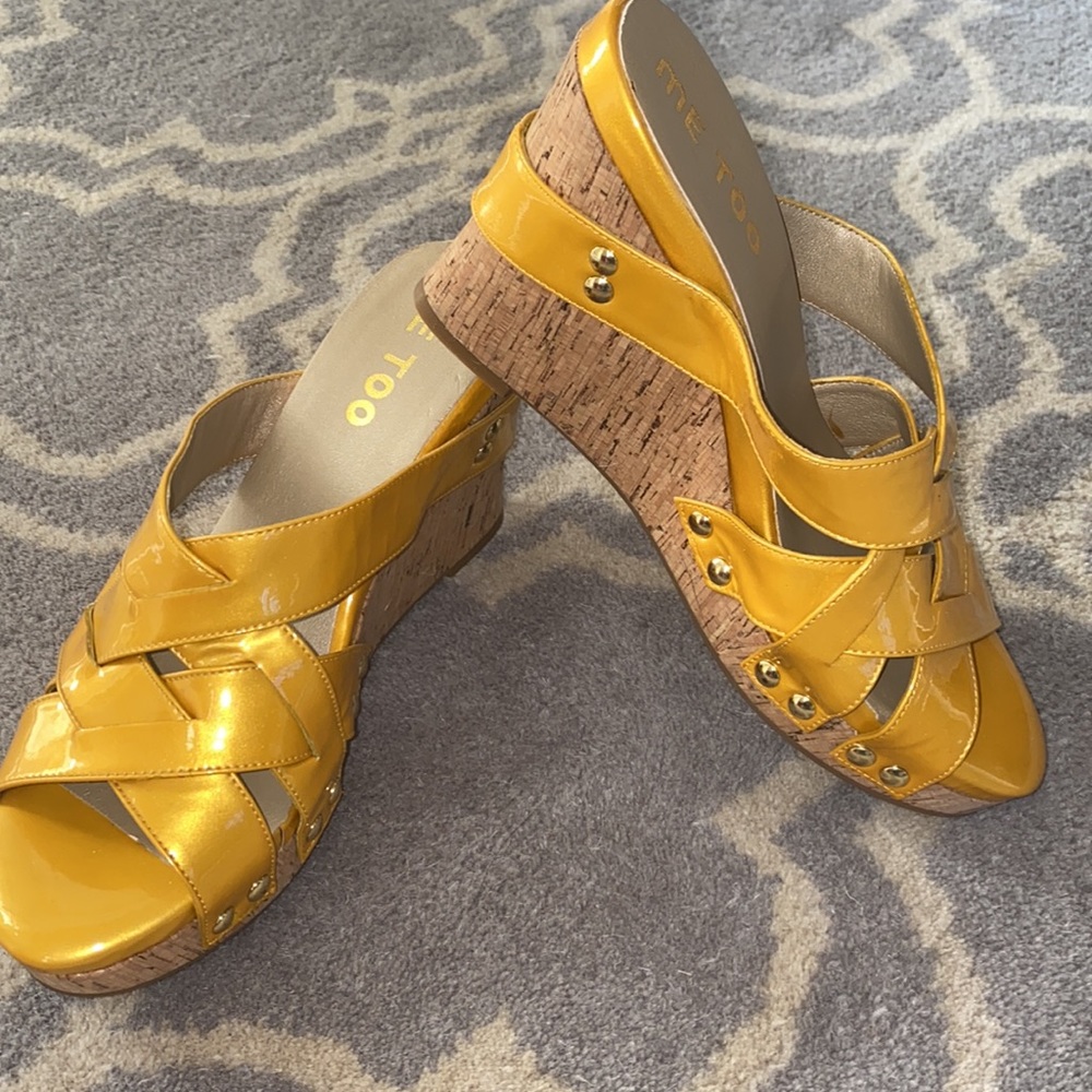 Me Too Yellow Patent Wedges-Size 8